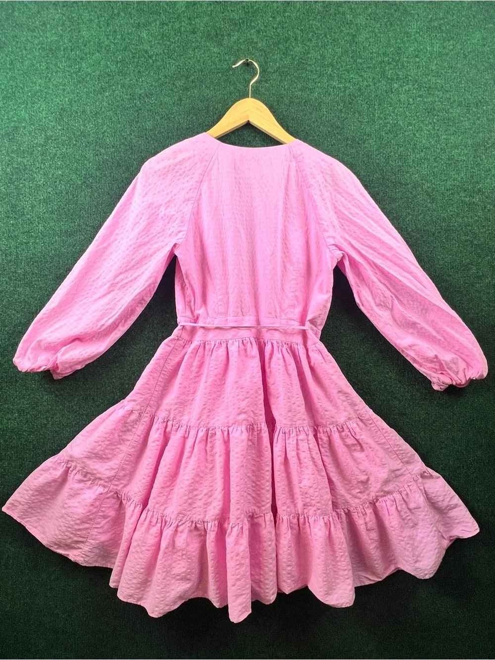 Gianni Bini Pink Wrap-Tie Tiered Dress with Balloon Sleeves (SKU#20021)